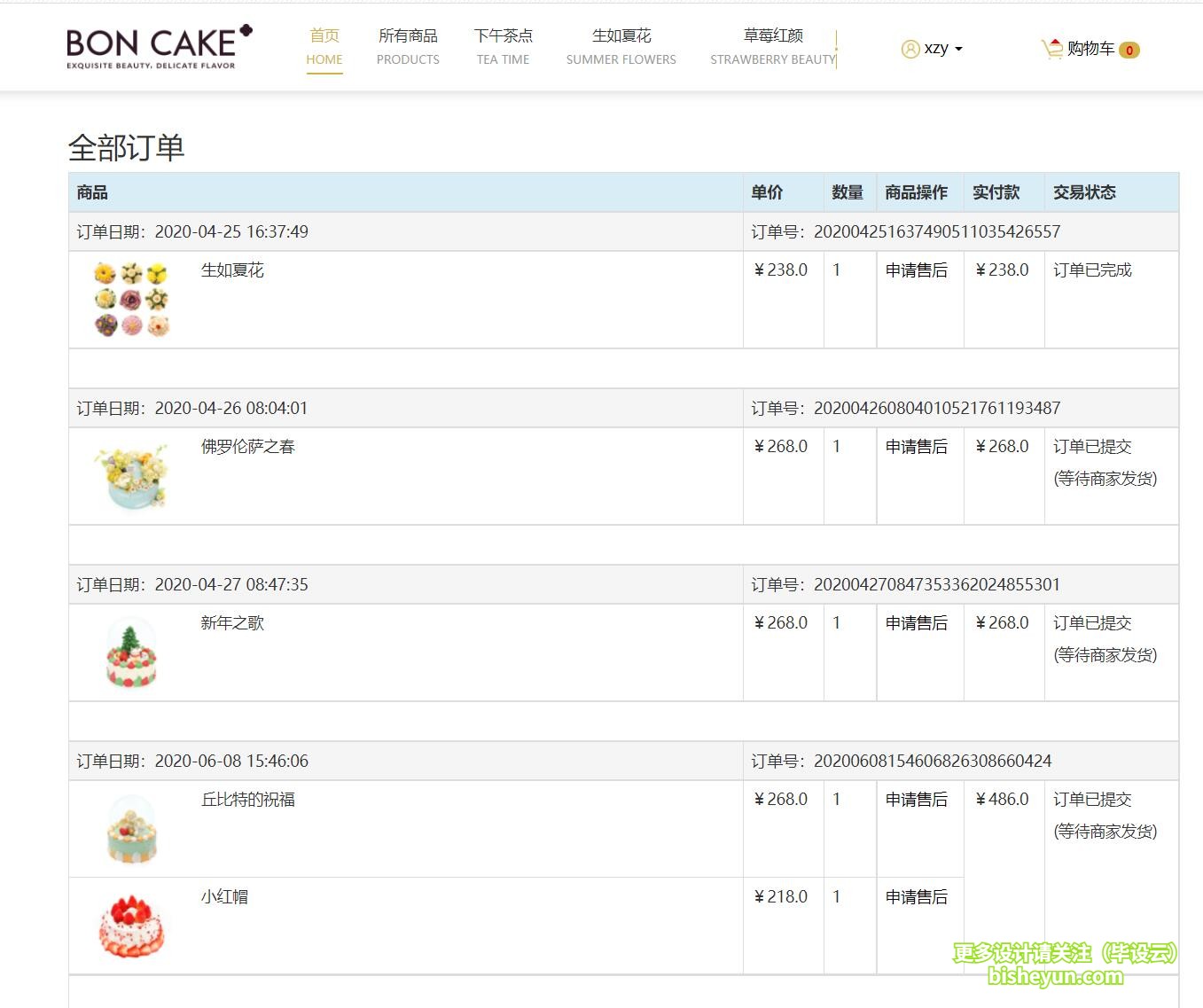 毕设云-基于java蛋糕甜品商店管理系统-商品订单